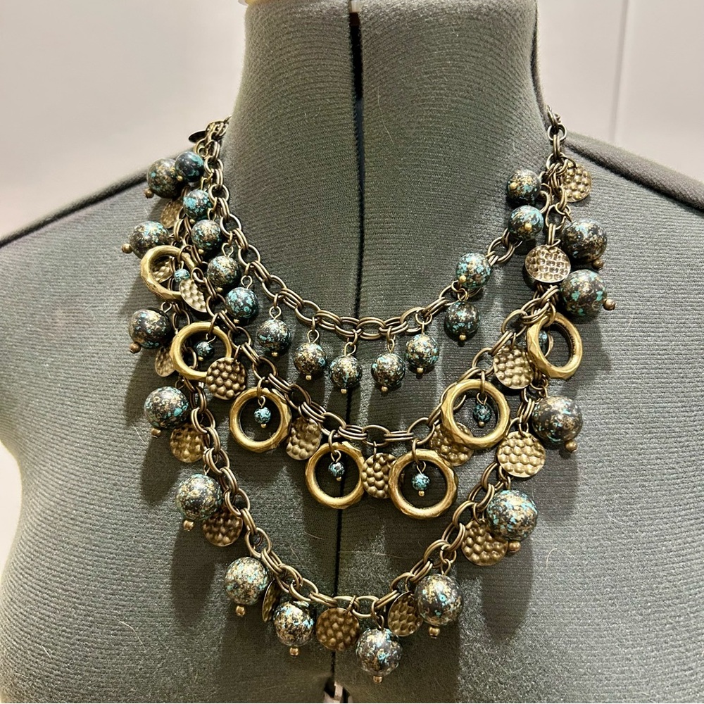 Elegant Bronze tone and Blue Beaded Necklace